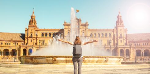 Woman,traveler,in,seville,plaza