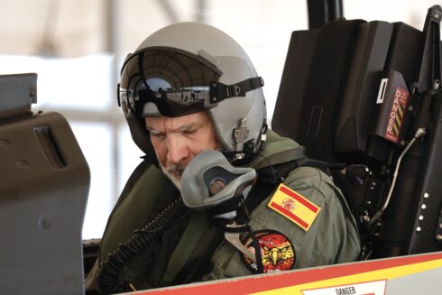 King Felipe tries out new plane which will be used by Spain's 'Eagle Patrol' aerobatic team